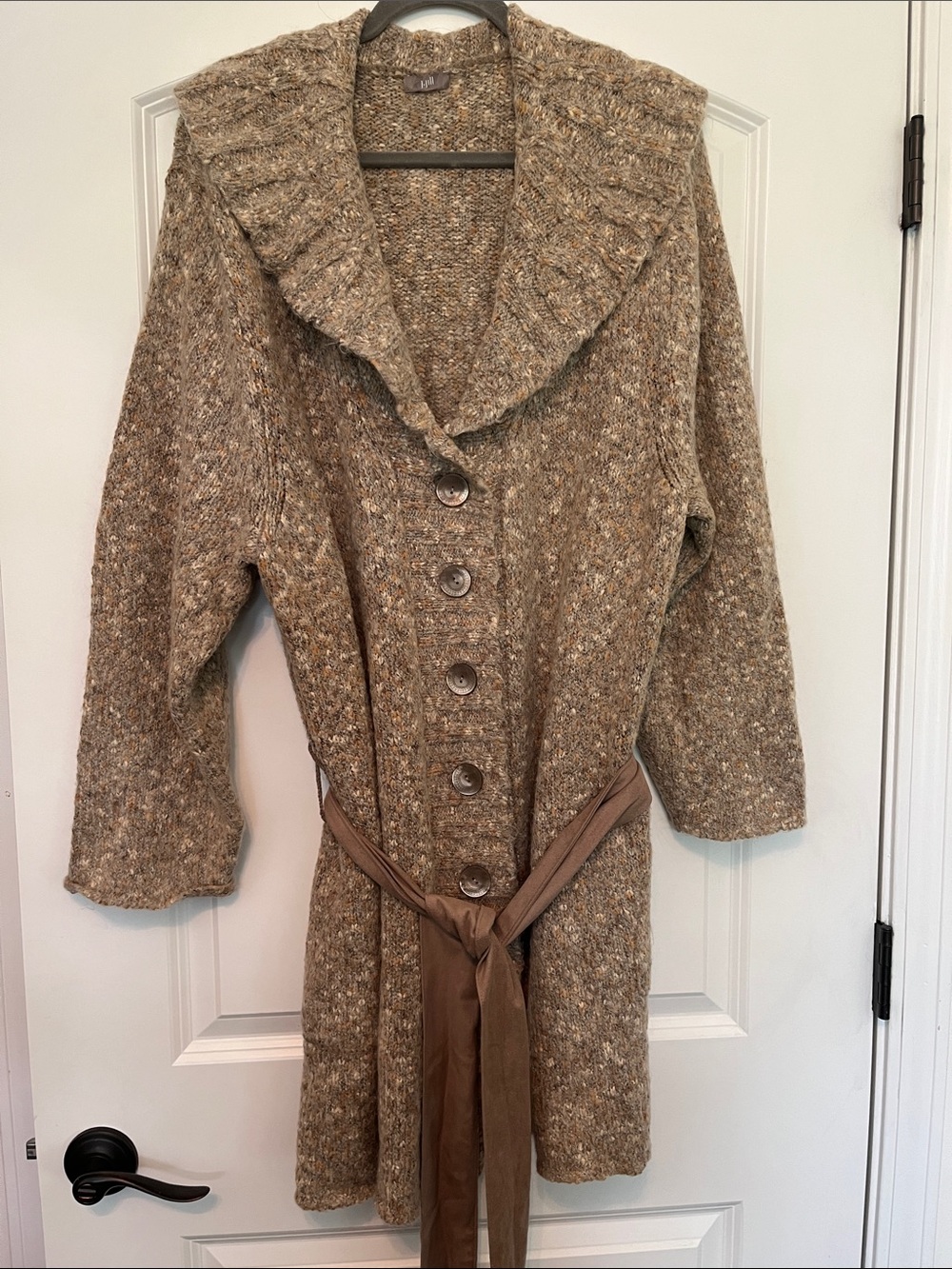 J. Jill Speckled Taupe Wool Blend Knit Long Sleeve Cardigan Sweater Womens L-XL - Picture 2 of 8